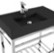 Modern Matte Black Ceramic Console Sink and Polished Chrome Base, 32